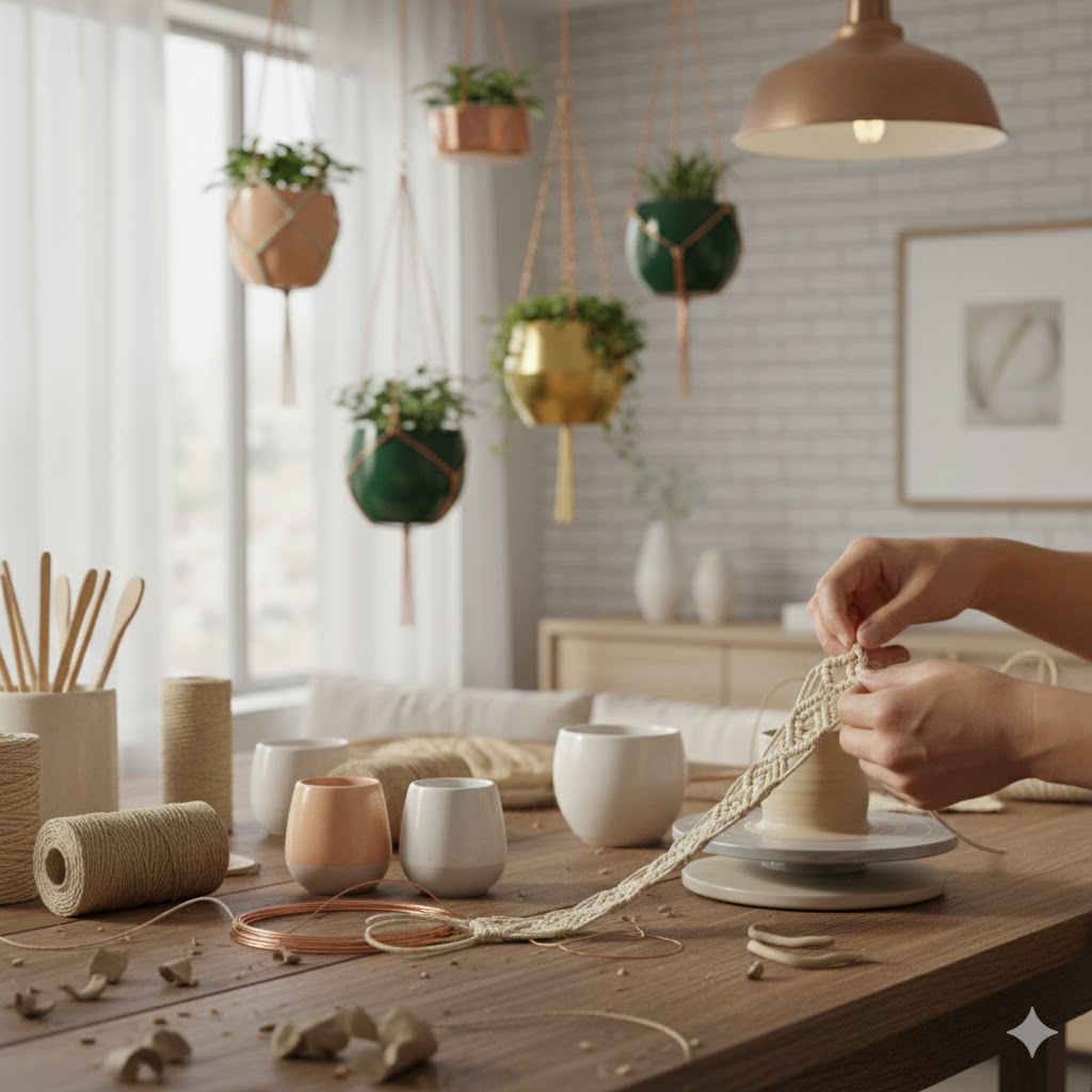 Workshop showing hanging pot creation process