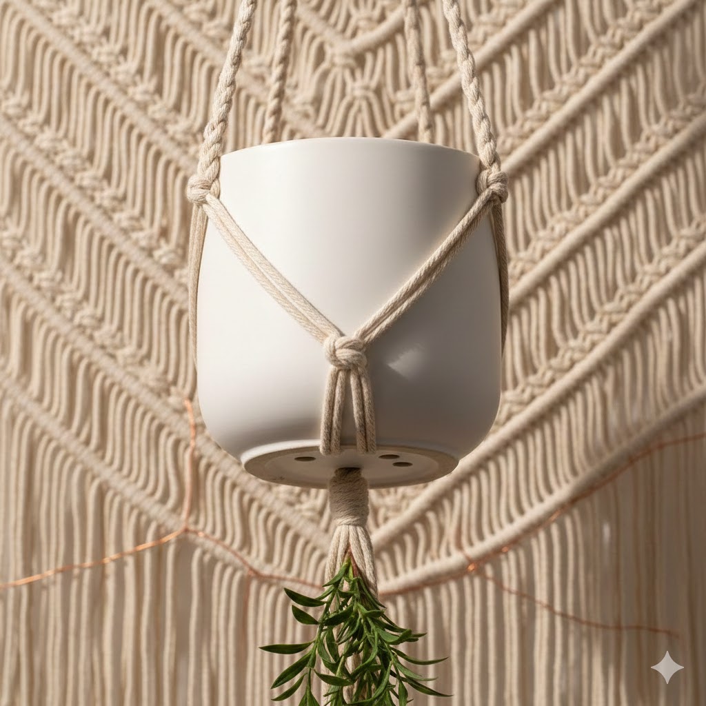 White ceramic hanging pot with drainage holes
