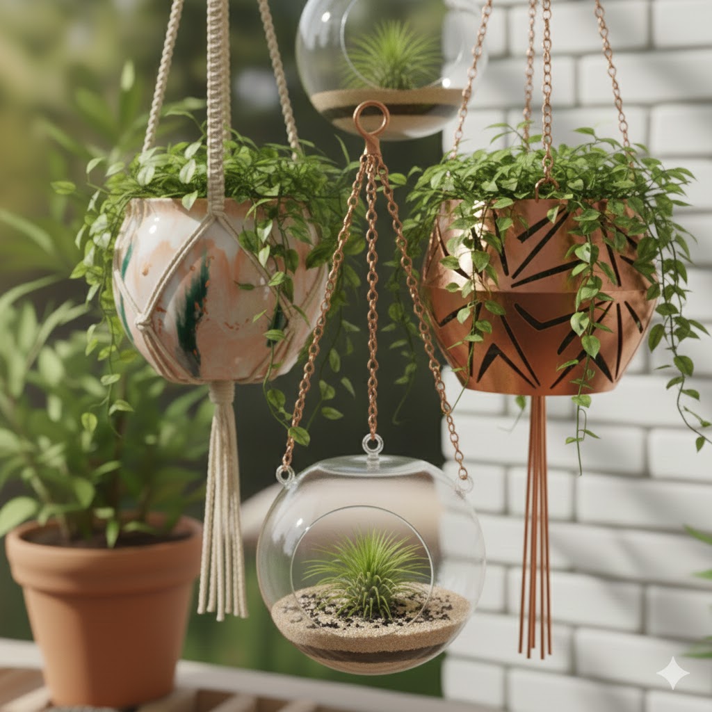 Arrangement of hanging pots showing design harmony