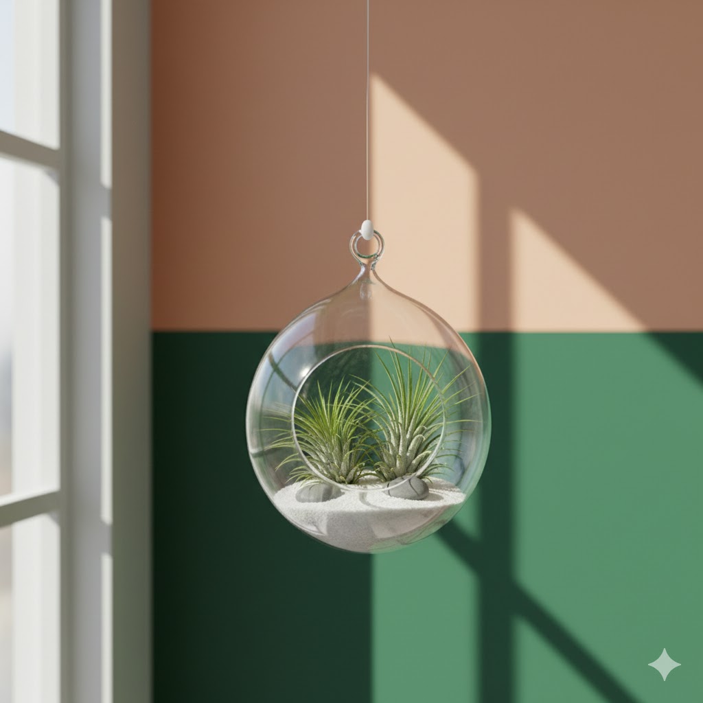 Glass hanging terrarium with air plants