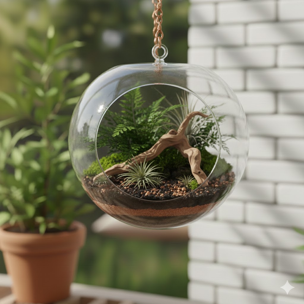Large glass hanging terrarium