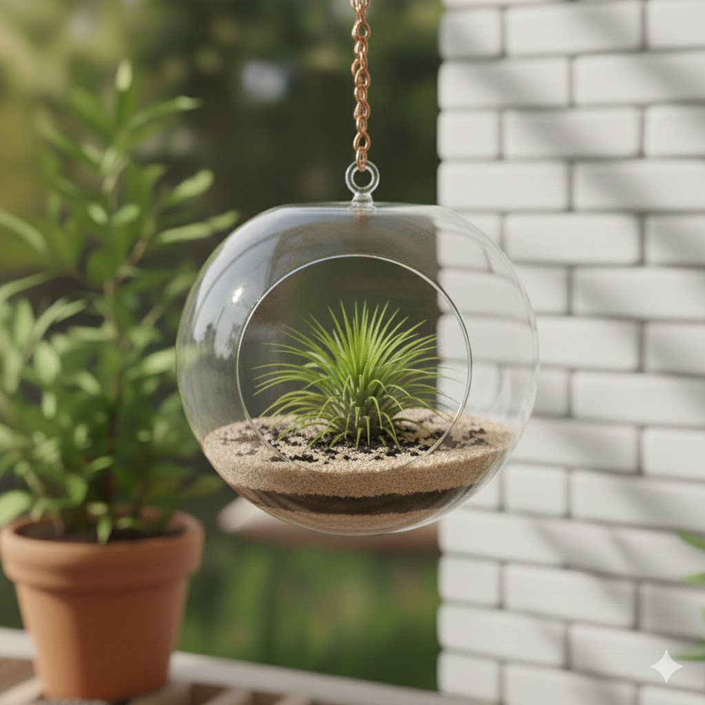 Small glass orb hanging planter