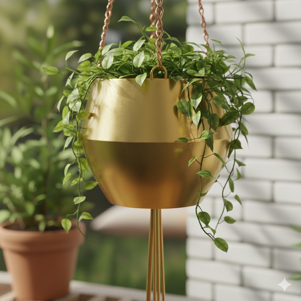 Brass hanging pot with minimalist design